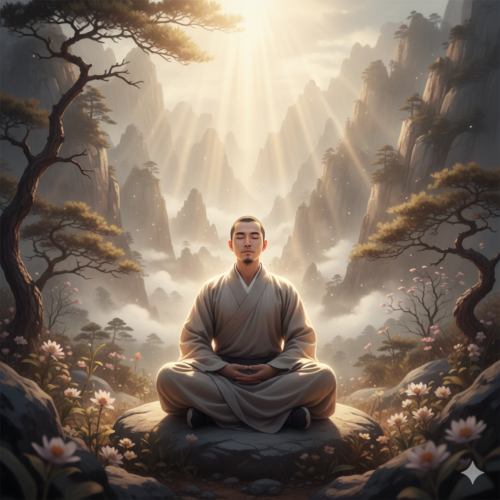 在山间打坐冥想